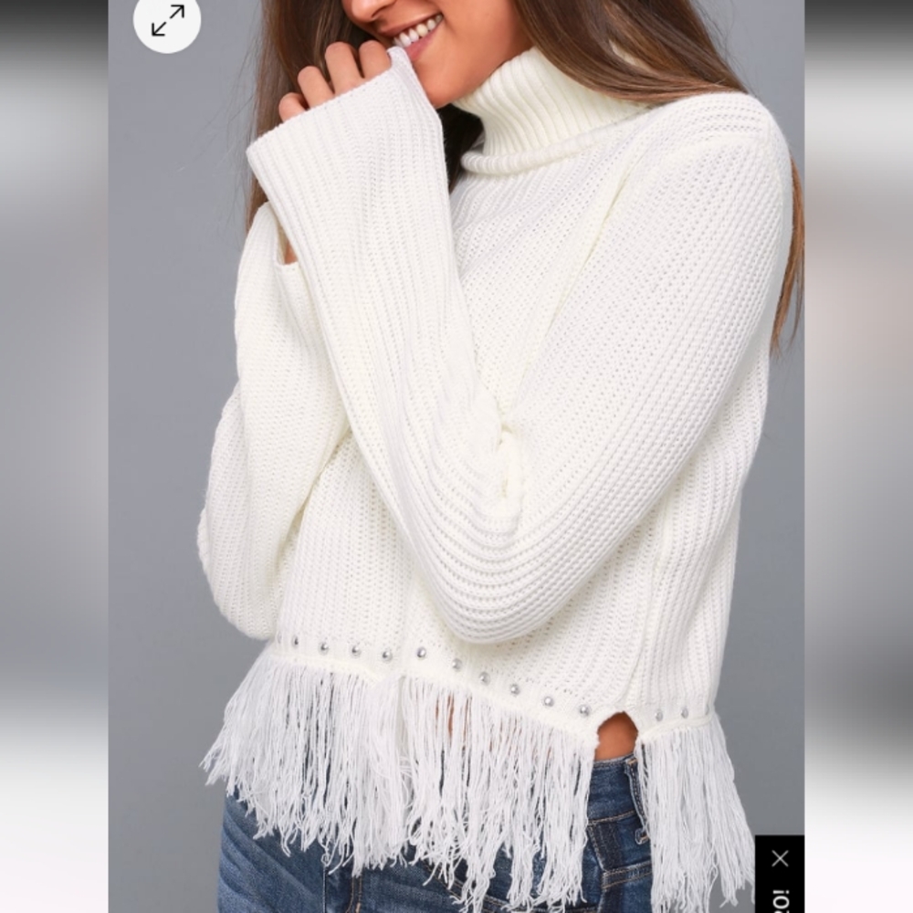 Lulu's Freethinker Cream Fringe Cropped Sweater